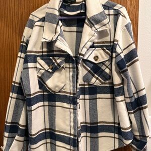 Love Tree Blue and Cream Plaid Utility Jacket